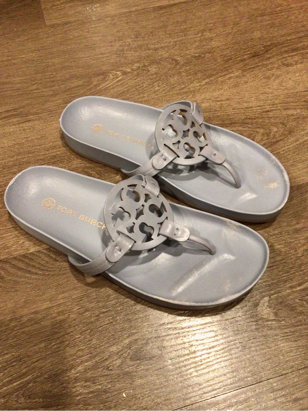 Tory Burch Miller Cloud Baby Blue Logo Thong Sandals